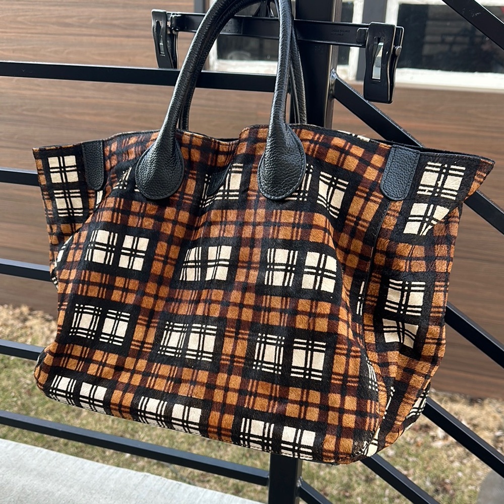 Orange and Black Plaid Tote Bag with Sturdy Handles